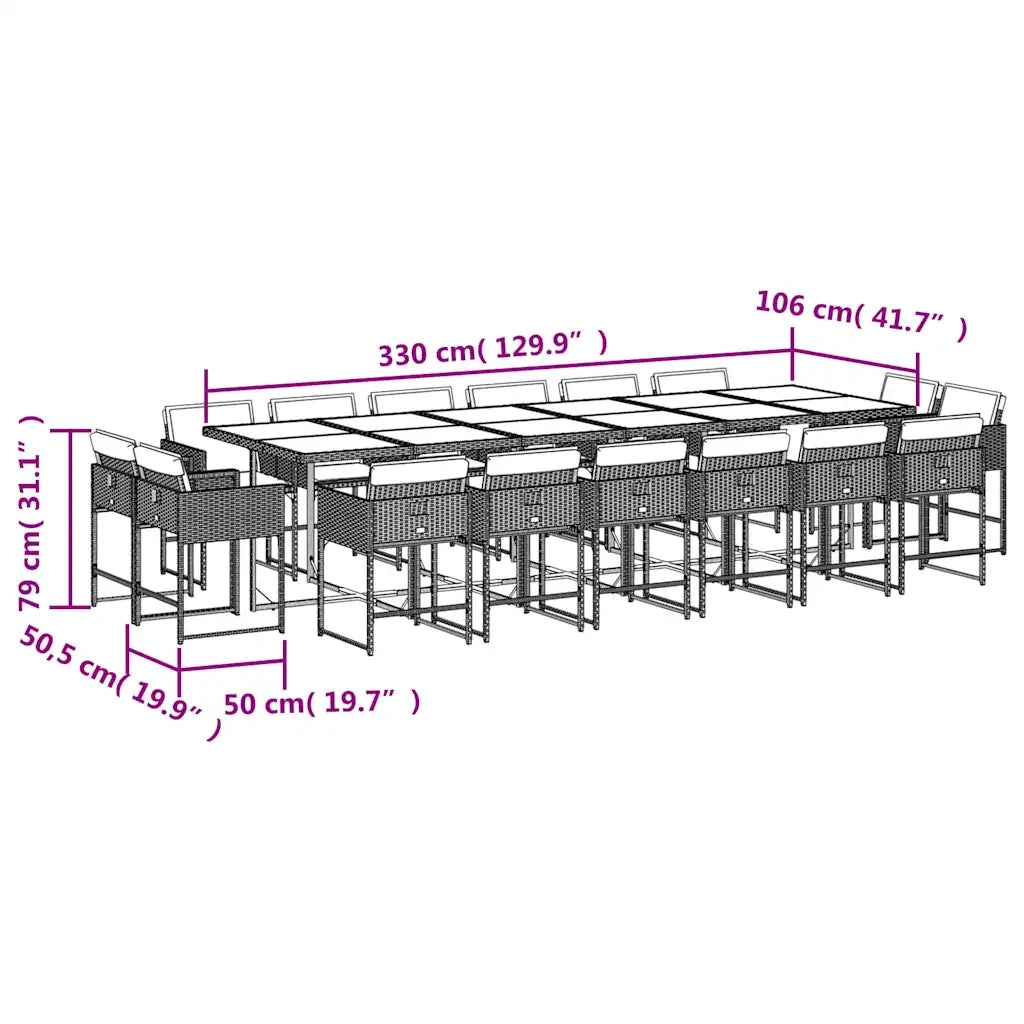 Set da Pranzo da Giardino 17 pz con Cuscini Marrone Polyrattan