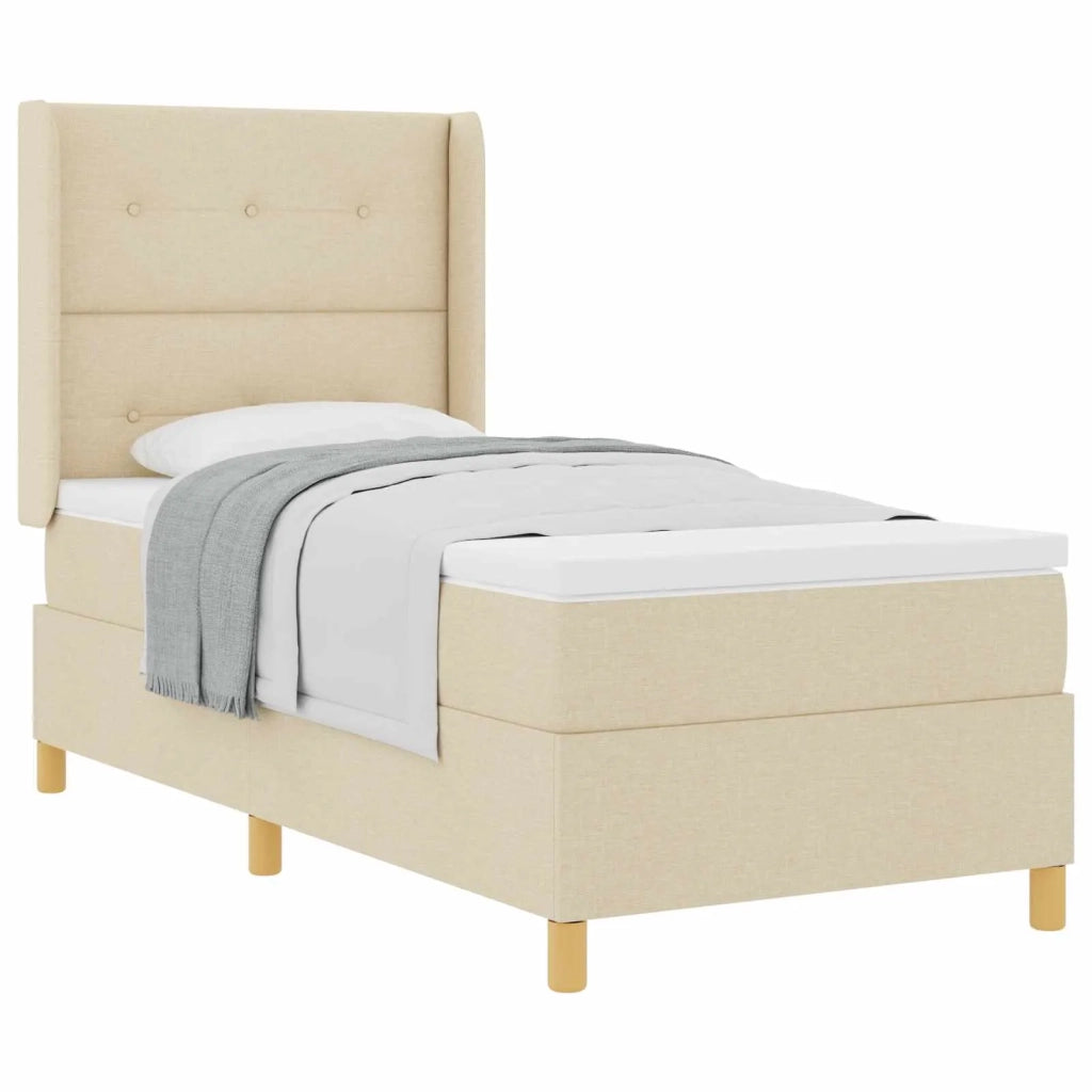 Letto a molle con materasso Crema 90 x 190 cm Tessuto