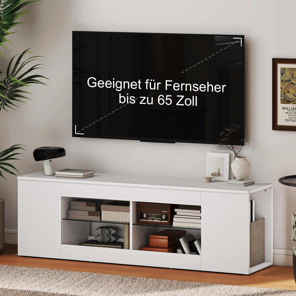 Mobile TV con 6 scomparti e 2 ripiani in vetro ¨C Xylo ¨C Bianco, Truciolato, 140 cm