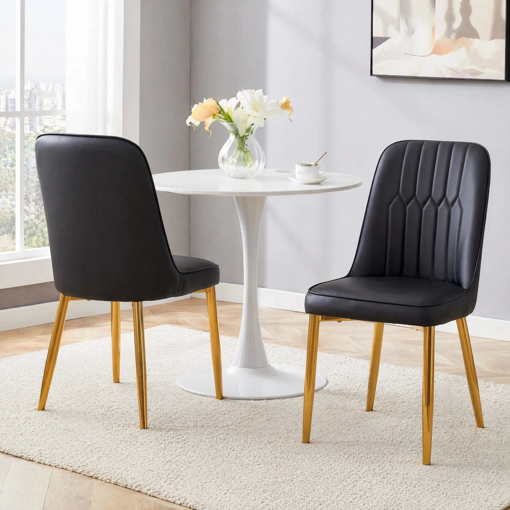 SEDIA DA PRANZO Moderna in PU Nero e Metallo Oro, 89 cm