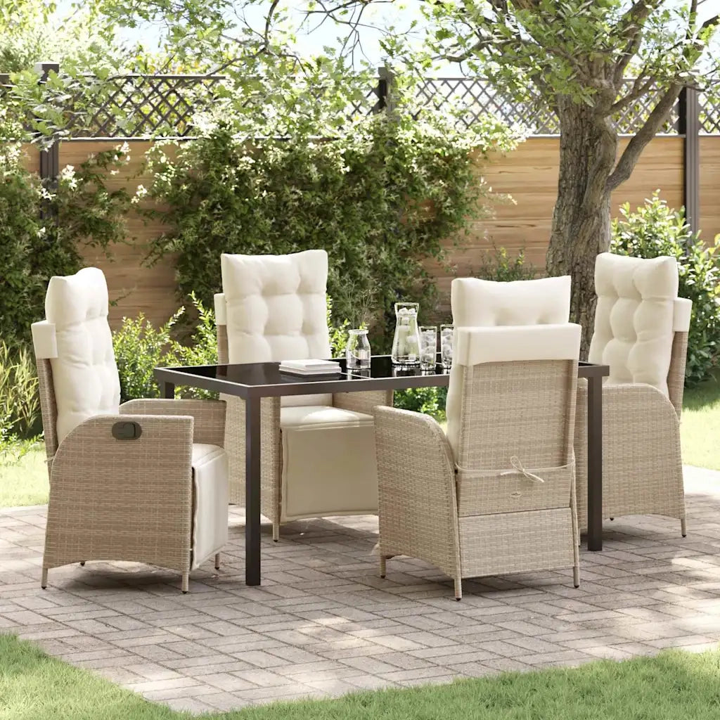 Set da Pranzo per Giardino con cuscino 5 pcs Beige polyrattan