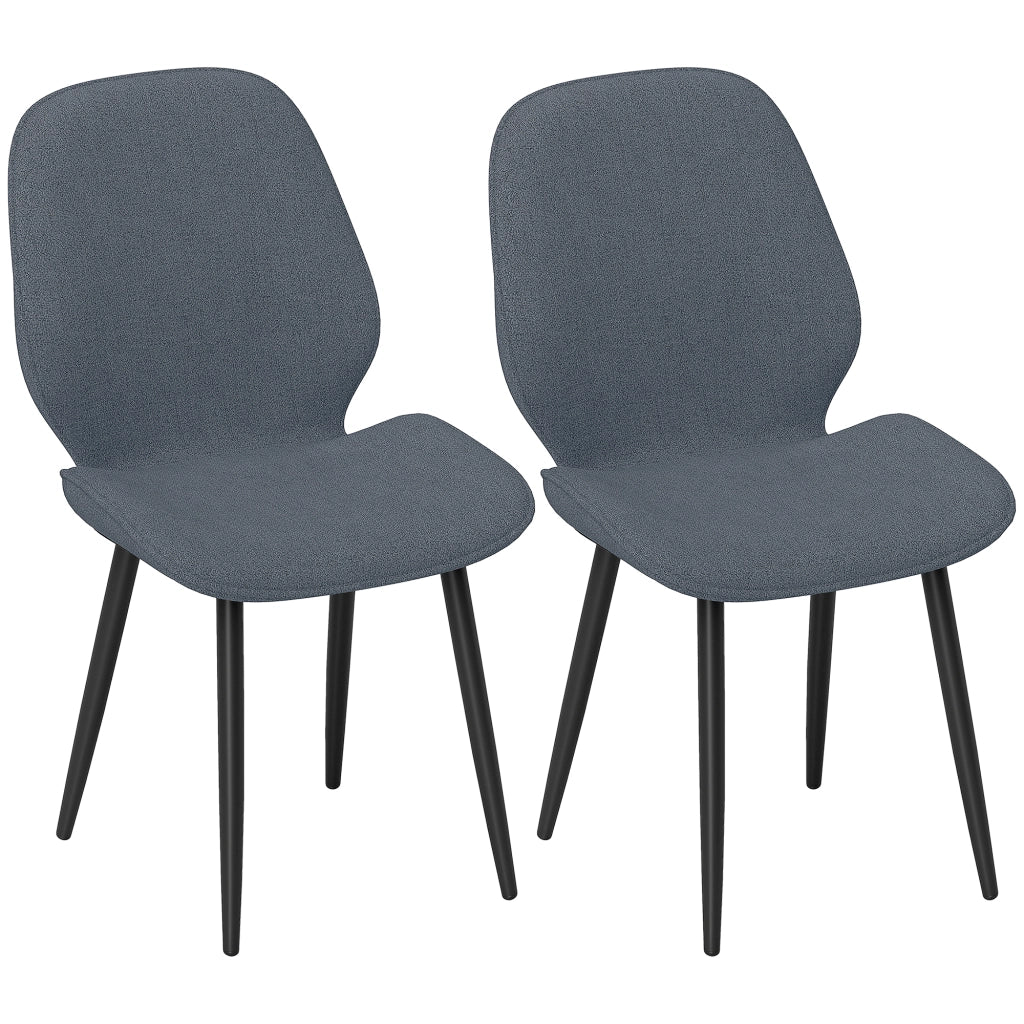 Set 2 Sedie da Pranzo ¨C Xylo ¨C Schienale Ricurvo Tessuto Effetto Lino Grigio e Nero 46x56x86 cm