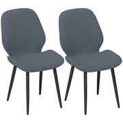 Set 2 Sedie da Pranzo ¨C Xylo ¨C Schienale Ricurvo Tessuto Effetto Lino Grigio e Nero 46x56x86 cm
