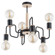 Plafoniera moderna nero-legno labirinto 6xE27 BREK Alfa