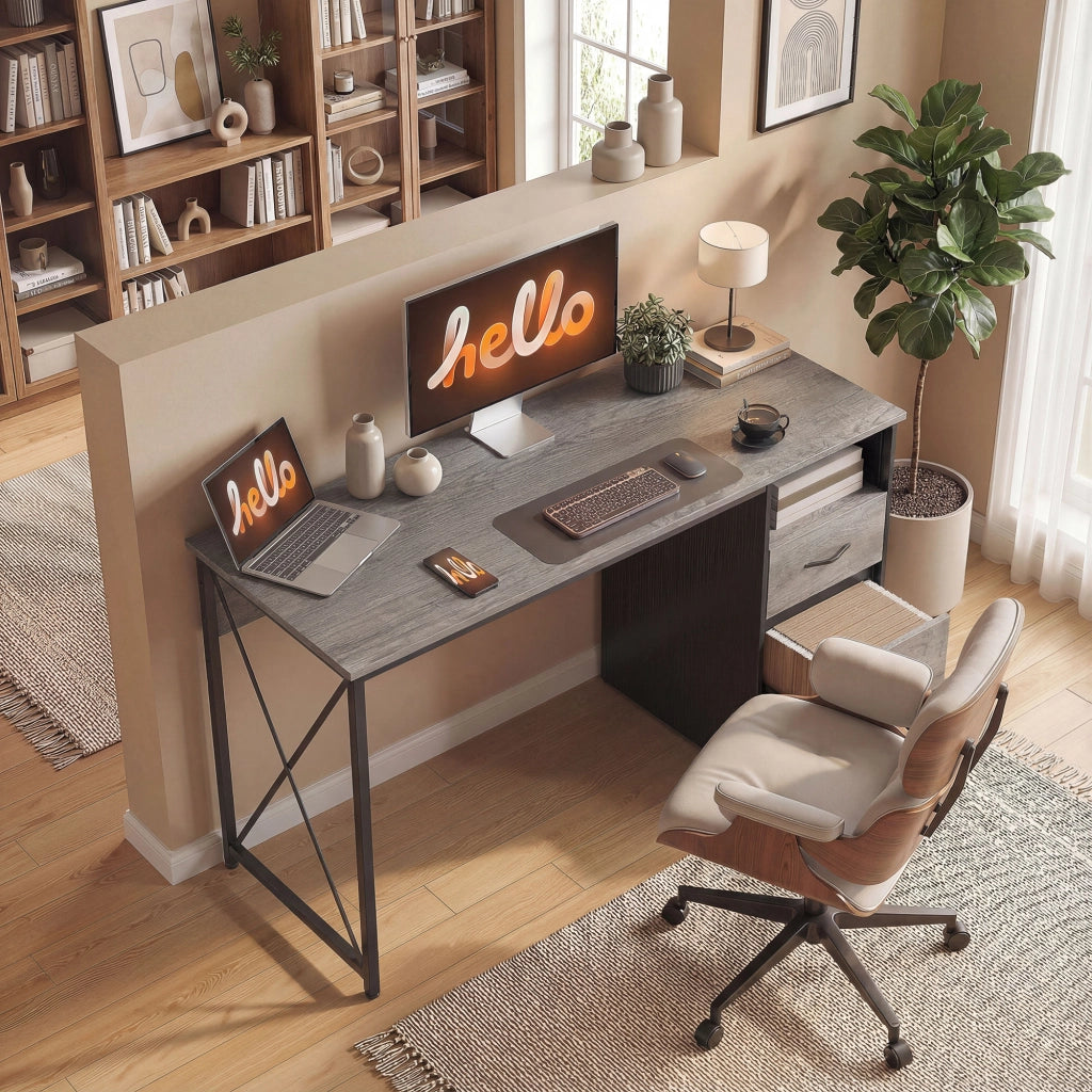 Scrivania per Computer Industriale ¨C Xylo ¨C Grigio Chiaro 120x50 cm con 2 Cassetti