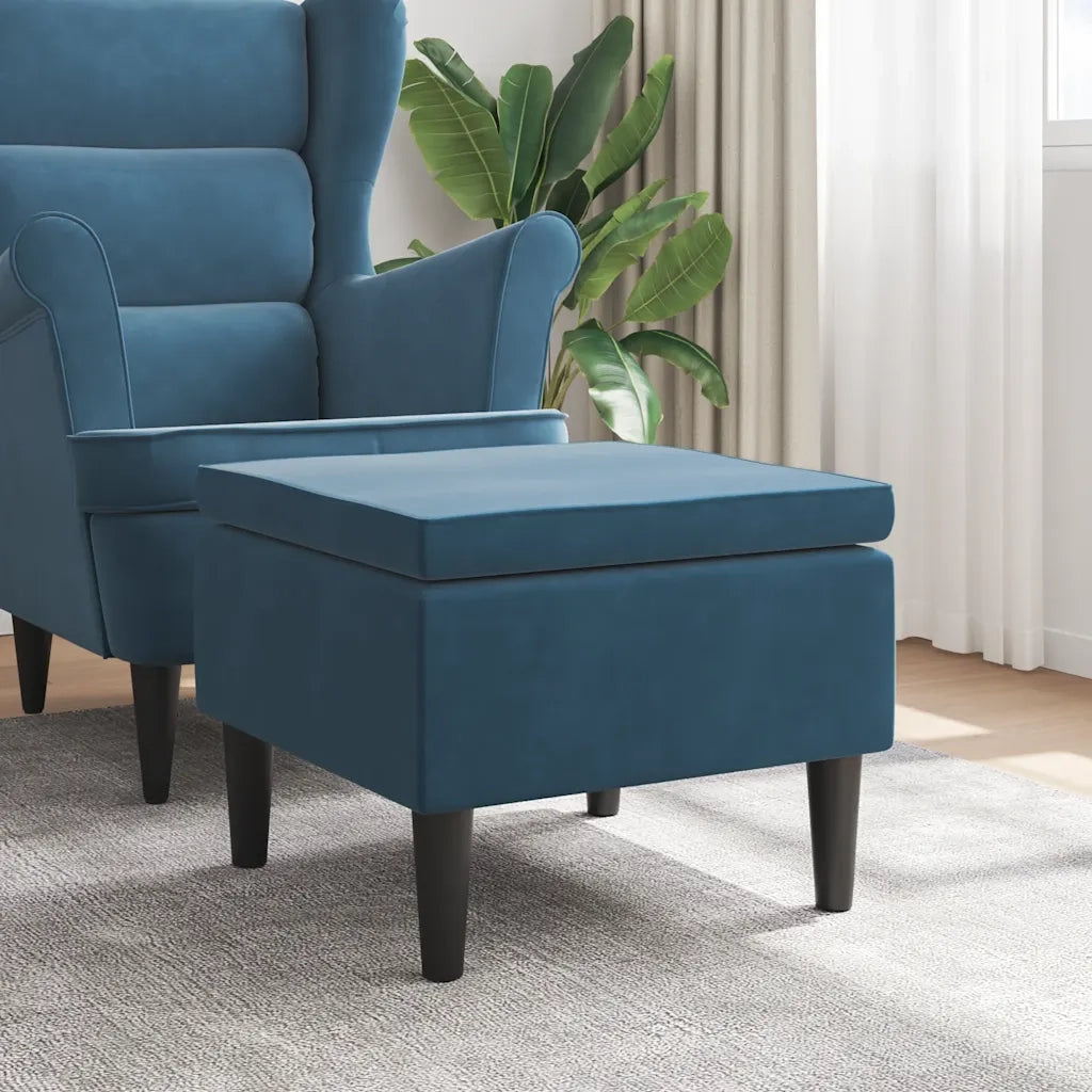 Poggiapiedi con Gambe in Legno Blu in Velluto 329435