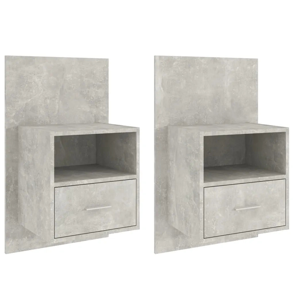 Set di 2 Comodini | Armadio da Notte | Mobiletto da notte a Muro Grigio Cemento