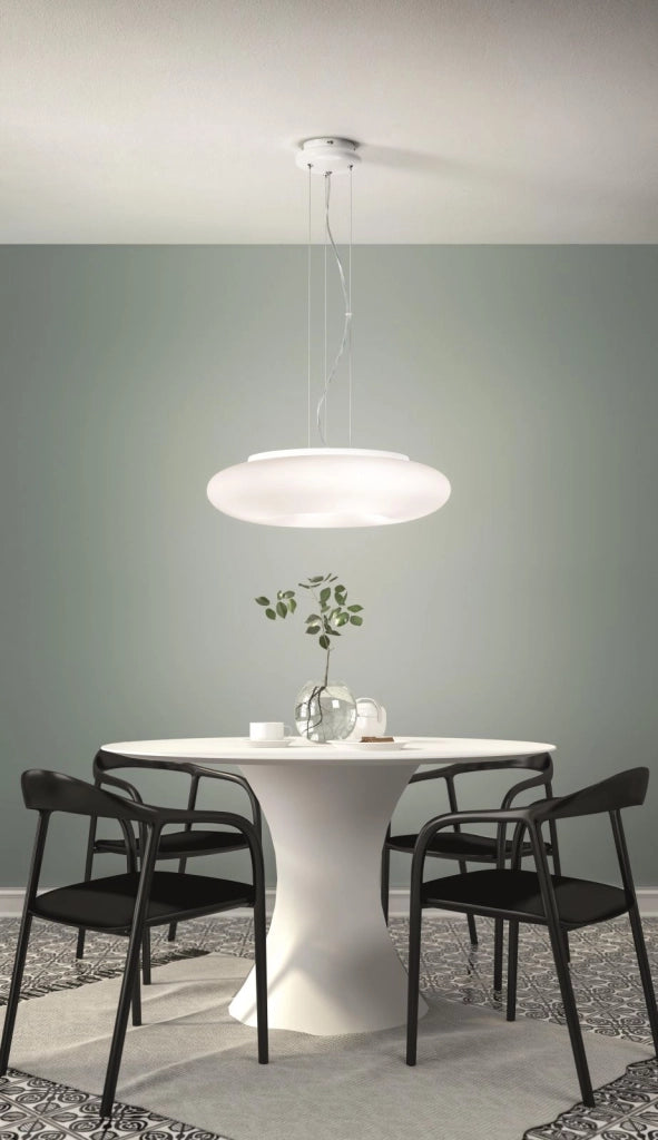 SOSPENSIONE DODI D.53CM 4 LUCI ATTACCO E27 COLORE BIANCO CON DECORAZIONE BIANCO-TORTORA-NERO