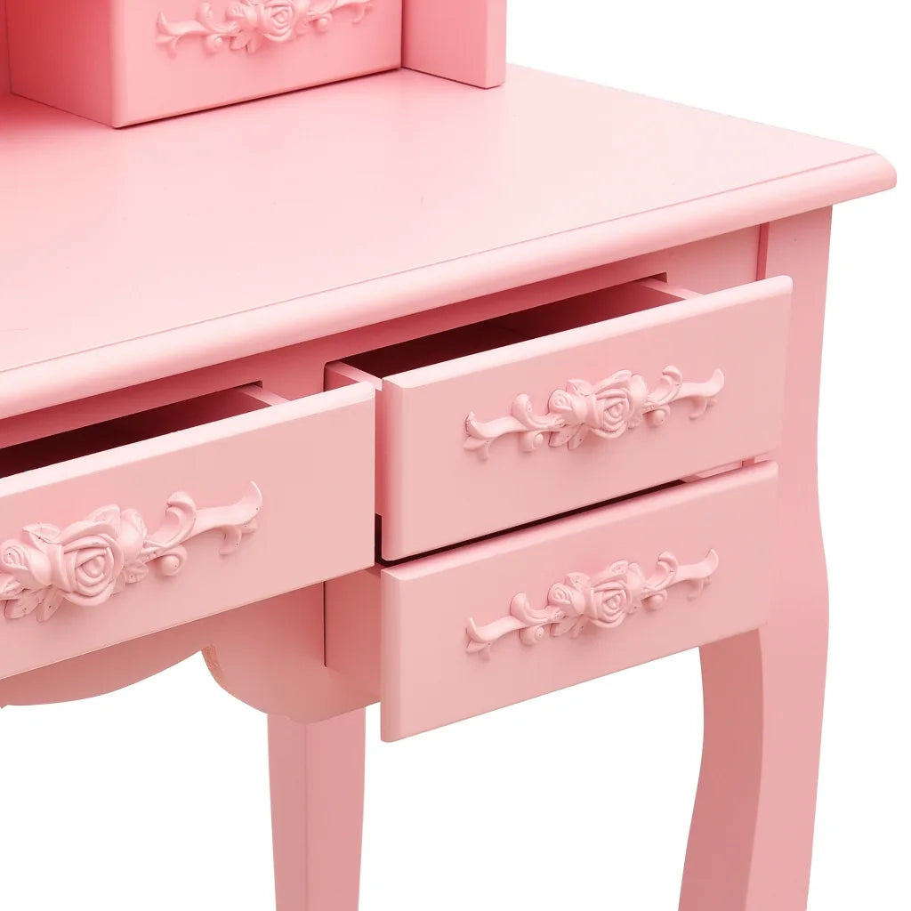 Toeletta | Tavolo da Trucco con Sgabello e Specchio Pieghevole in 3 Rosa