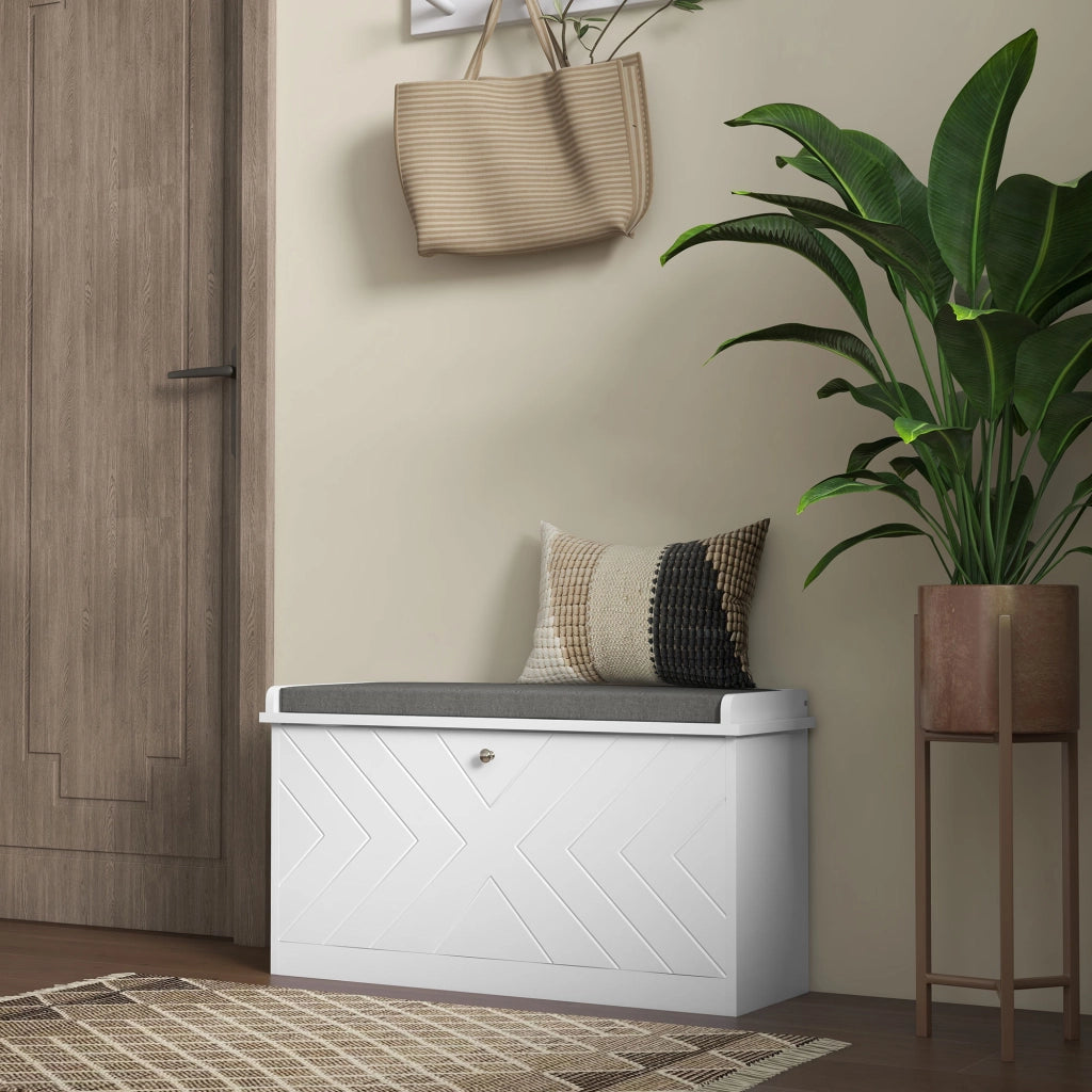Scarpiera con Panca e Cuscino per 8 Paia di Scarpe ¨C Minimal ¨C Bianco 80x26x48 cm