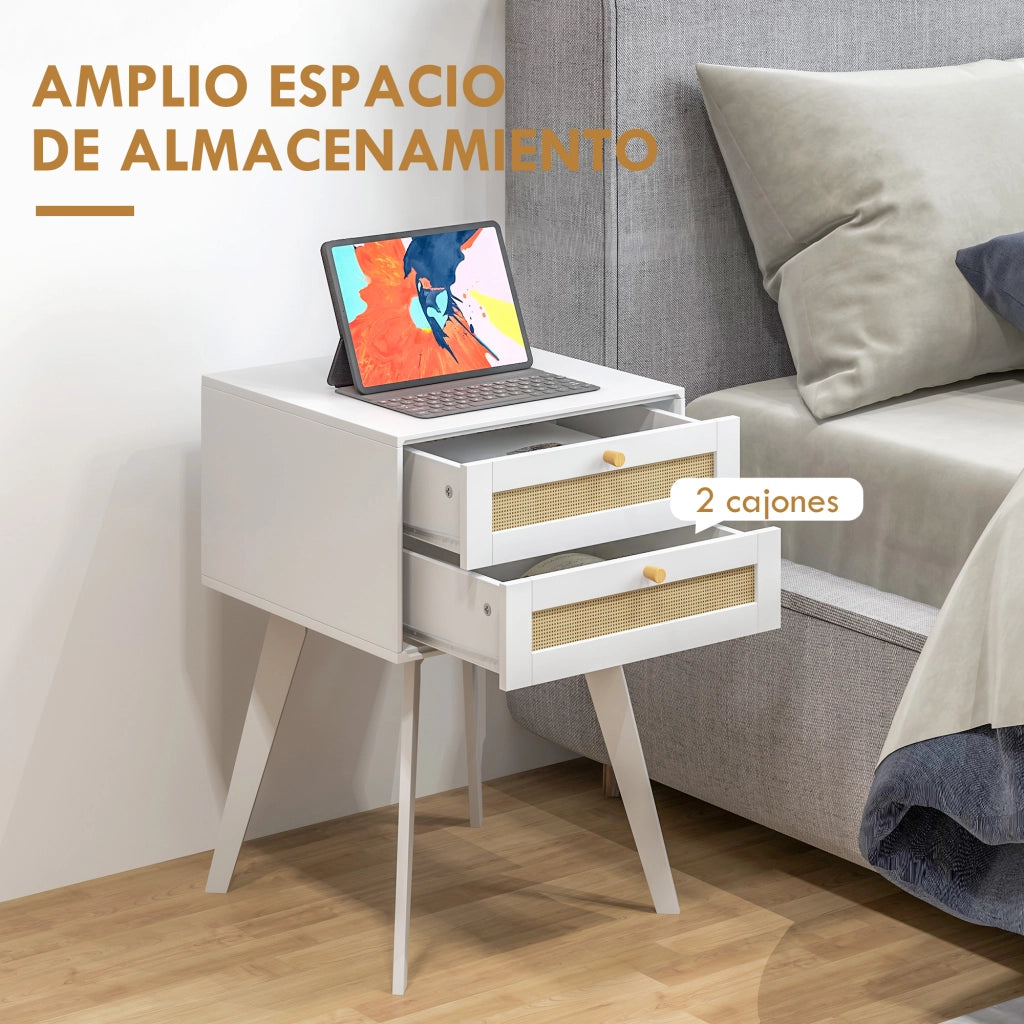 Comodino Bianco con 2 Cassetti Stile Cannage ¨C Minimal ¨C 40x40x60 cm