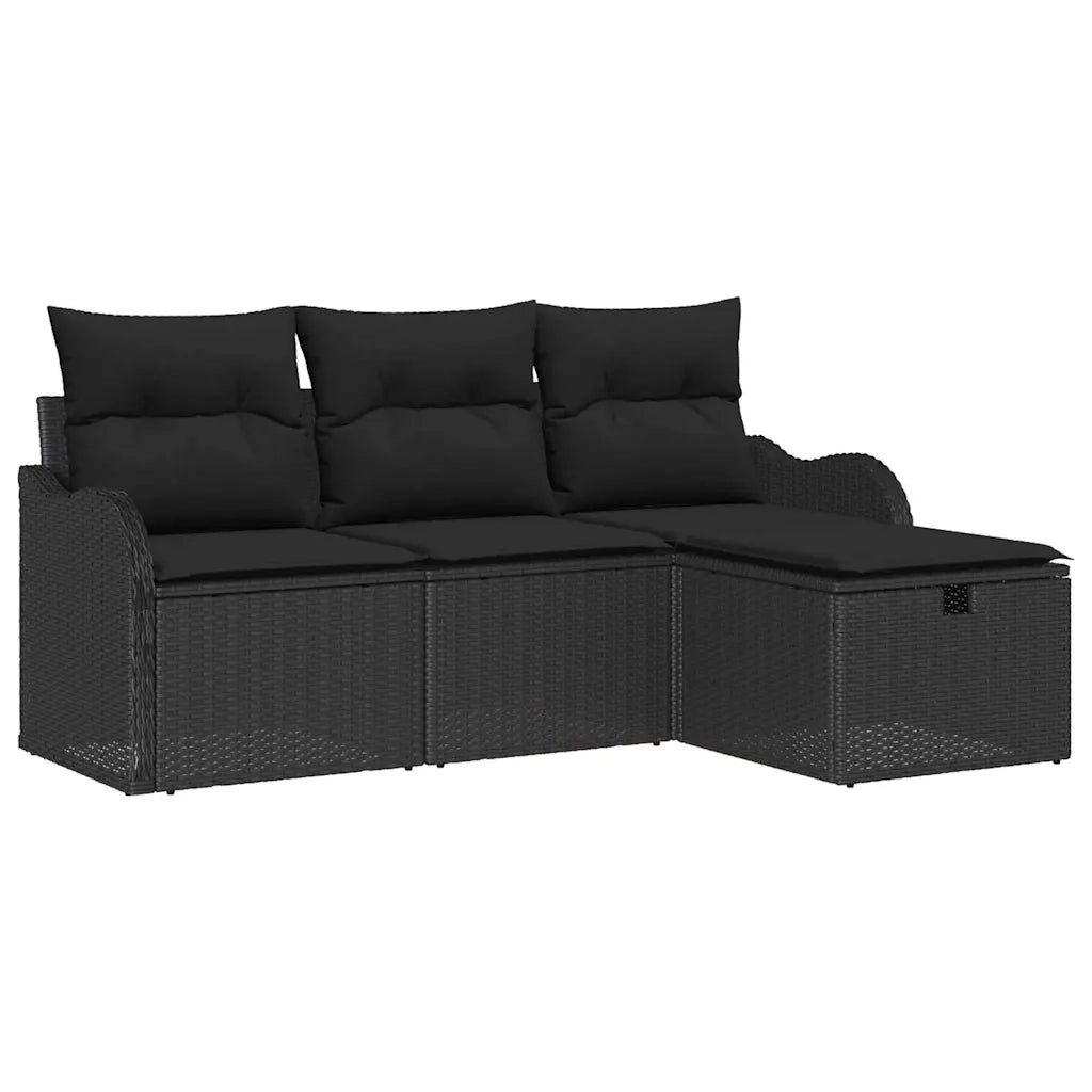 Set Divano da Giardino con cuscino 4 pcs Nero polyrattan 3358952