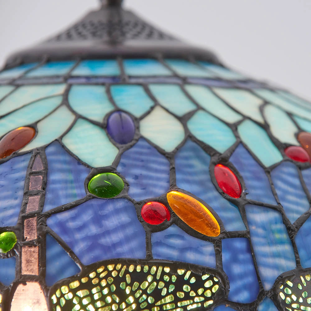Lampada a sospensione Tiffany in vetro Blu Libellula 3xE27