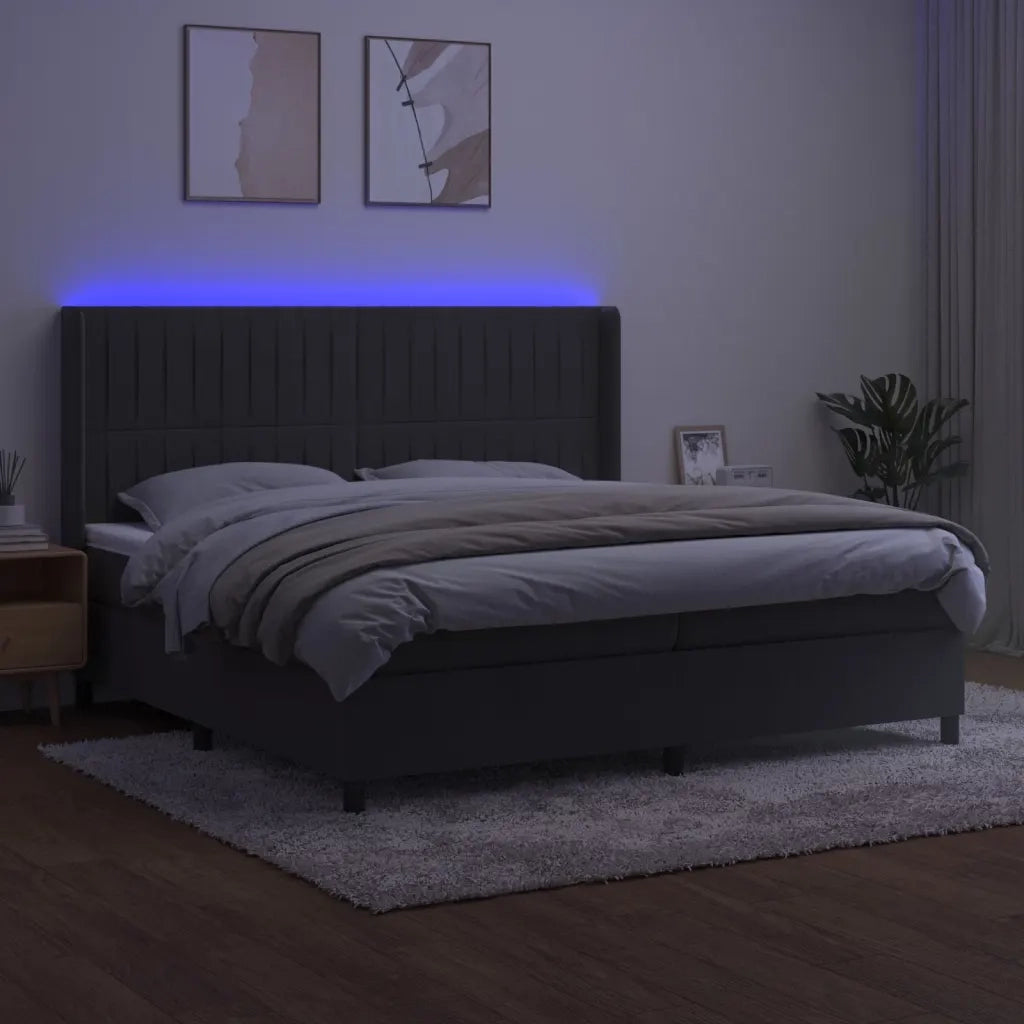 Letto a Molle con Materasso e LED Grigio Scuro 200x200 cm