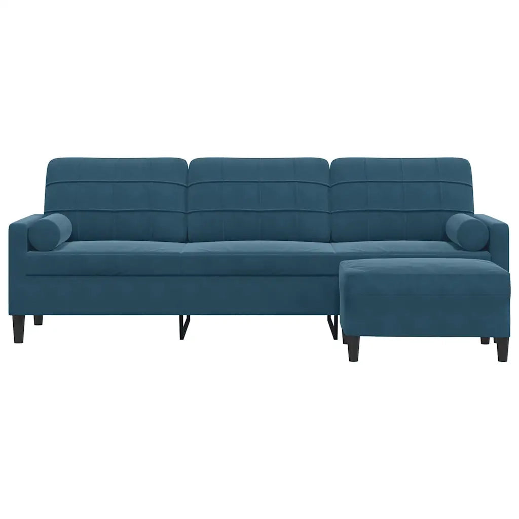 Divano a 3 Posti con Poggiapiedi Blu 210cm in Velluto 3278286