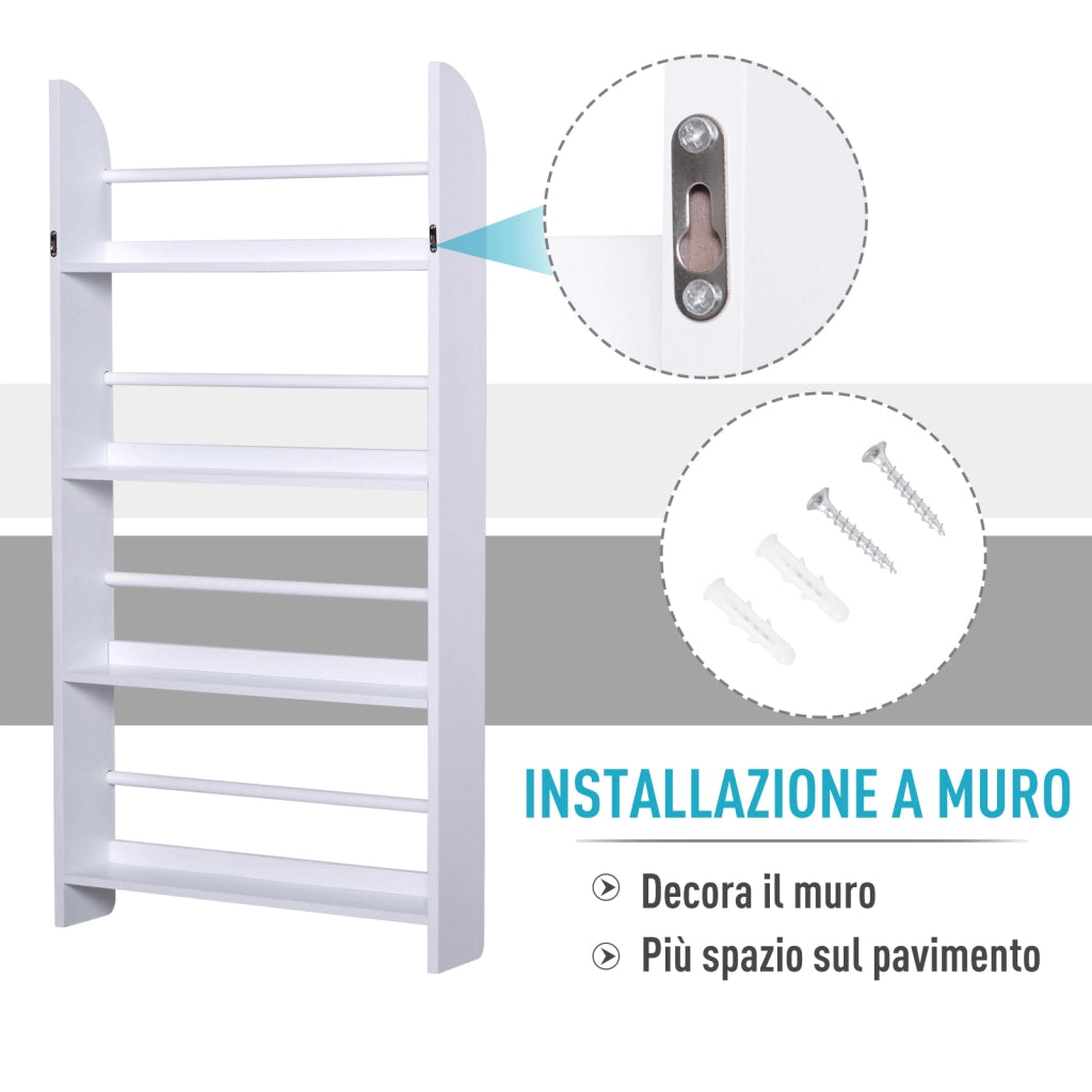 Libreria a Parete con 4 Ripiani in Legno Bianco ¨C Zephmum ¨C 59x12x113