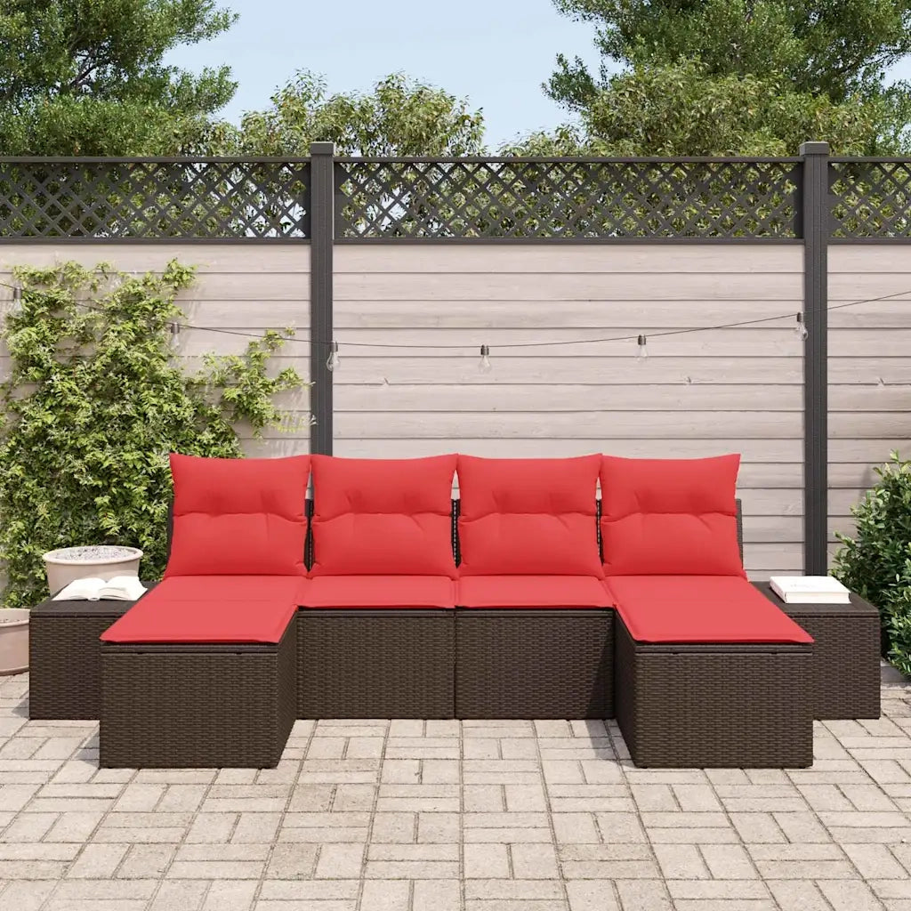 Set Divano da Giardino 4 pz Marrone e Rosso polyrattan 3355843
