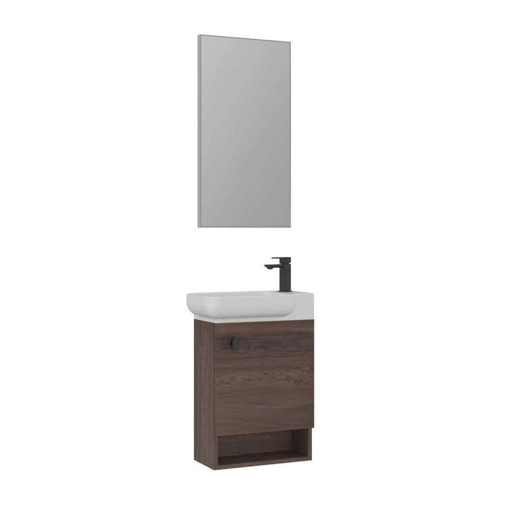 Set mobile lavabo con specchio (2 pezzi) "Begonya 55" - 53 x 33 x 75 cm - Noce