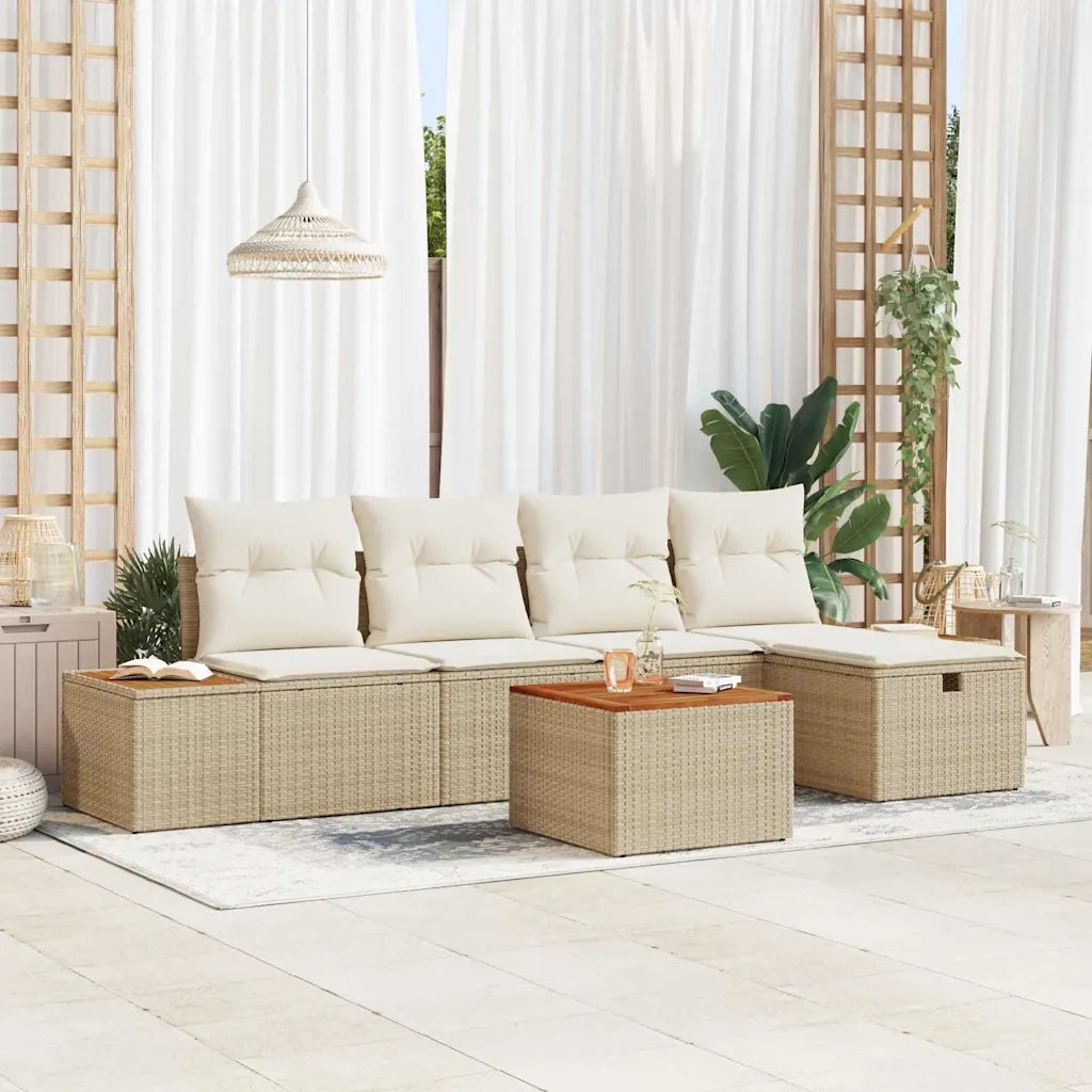 Set Divano da Giardino con cuscino 6 pcs Beige polyrattan 3359628