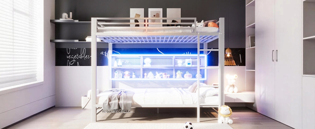 Letto a castello 140x200 con armadietti e LED - Xylo - Bianco