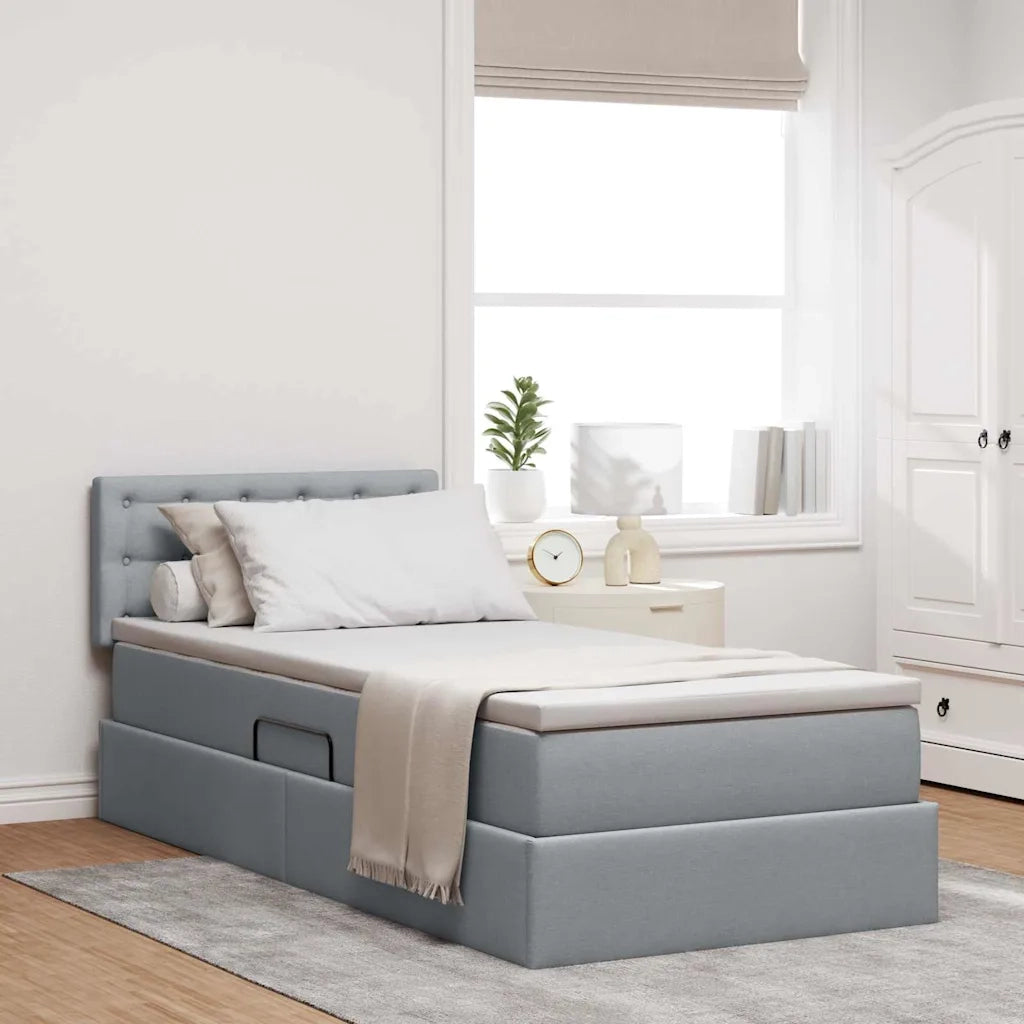 Letto con contenitore e materasso Grigio chiaro 90 x 200 cm