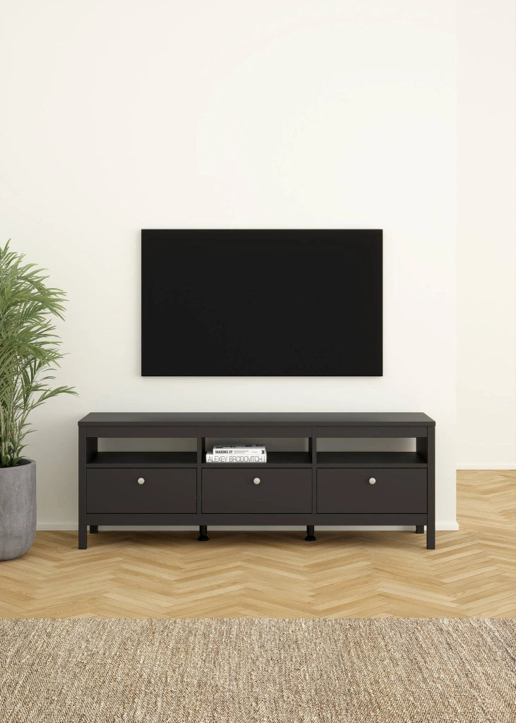 Mobile porta TV Astana, Credenza da soggiorno, Armadio basso per TV, Base parete attrezzata, 151x38 h54 cm, Nero