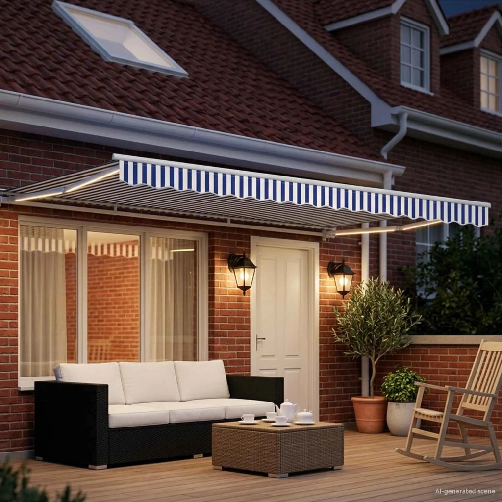 Cornice per Tenda Manuale con LED Blu e Bianco 4 × 3,5 m 3420629