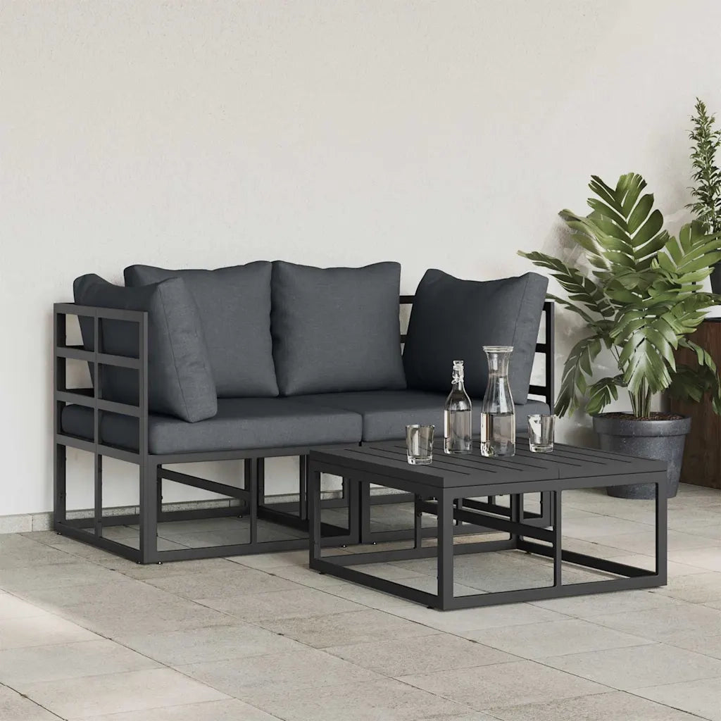Set Divano da Giardino 3 pcs Nero Metallo 3378839