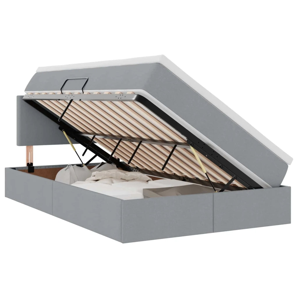 Letto con contenitore e LED Grigio chiaro 120 x 200 cm Tessuto