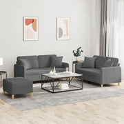Set di Divani 3 pz con Cuscini Grigio Scuro in Tessuto 3202111