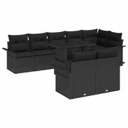 Set Divano da Giardino con cuscino 9 pcs Nero Poly Rattan 3357046