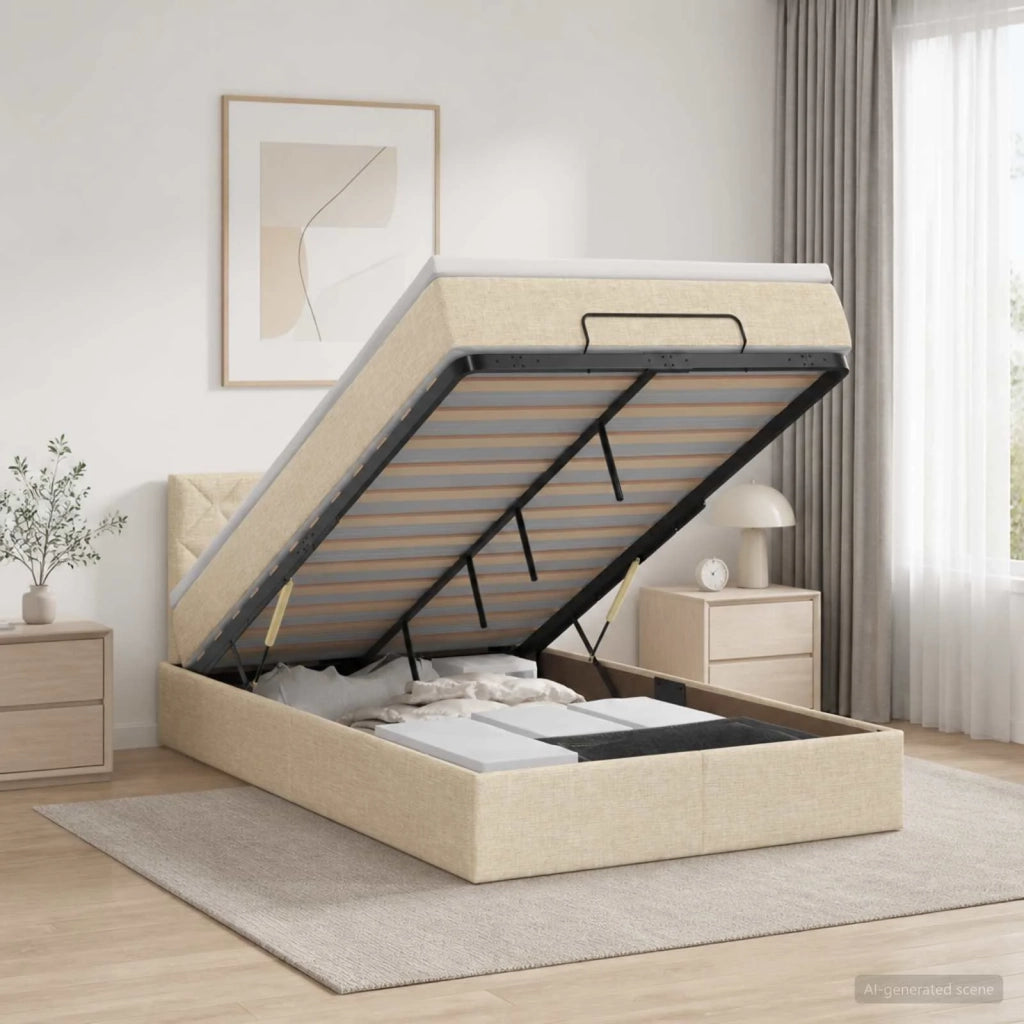 Letto ottomano con materasso Crema 120 x 200 cm Tessuto 3456404