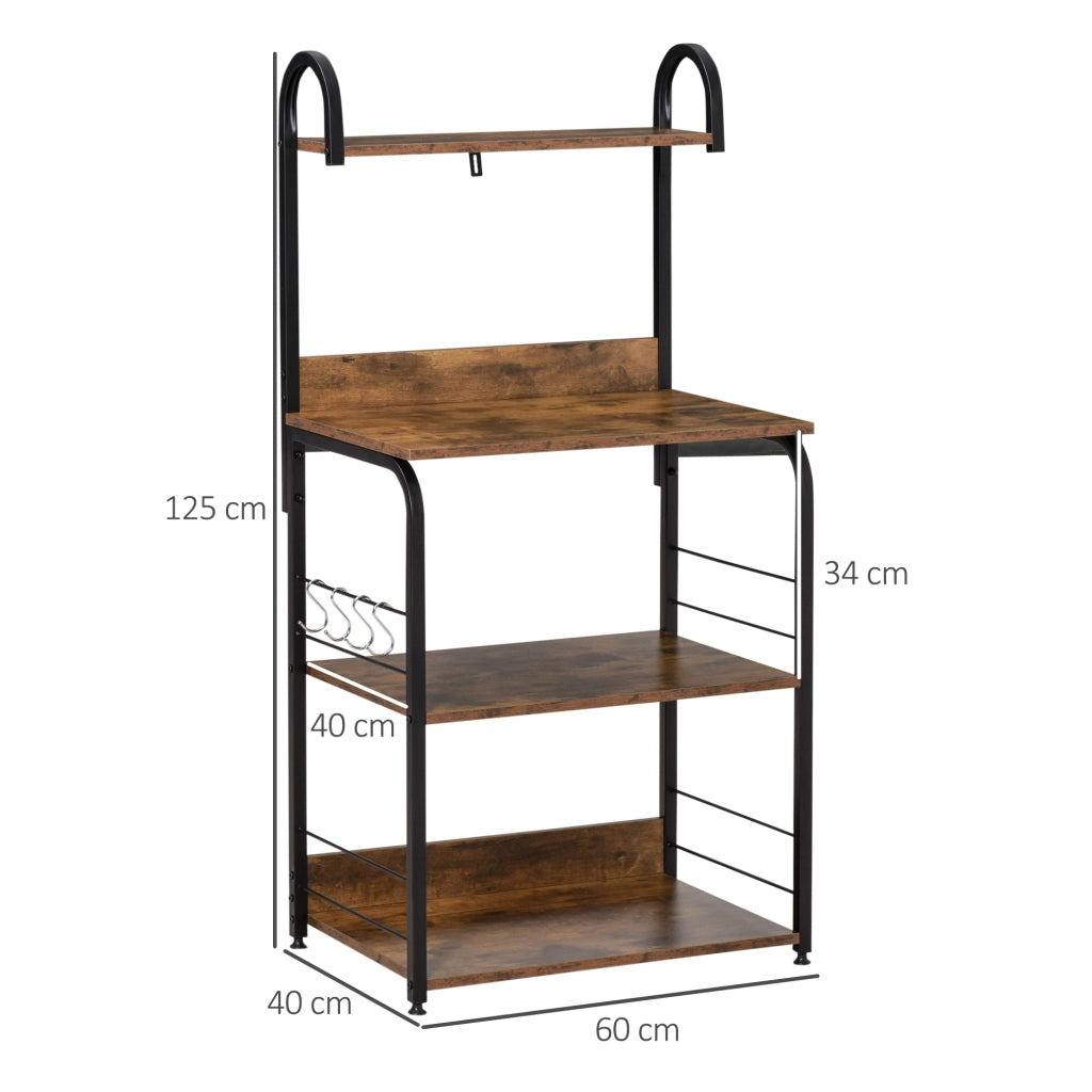 Scaffale da Cucina 4 Ripiani ¨C Xylo ¨C Legno e Acciaio Marrone Rustico 60x40x125cm