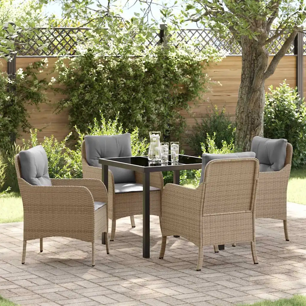 Set da Pranzo per Giardino con cuscino 5 pcs Beige polyrattan