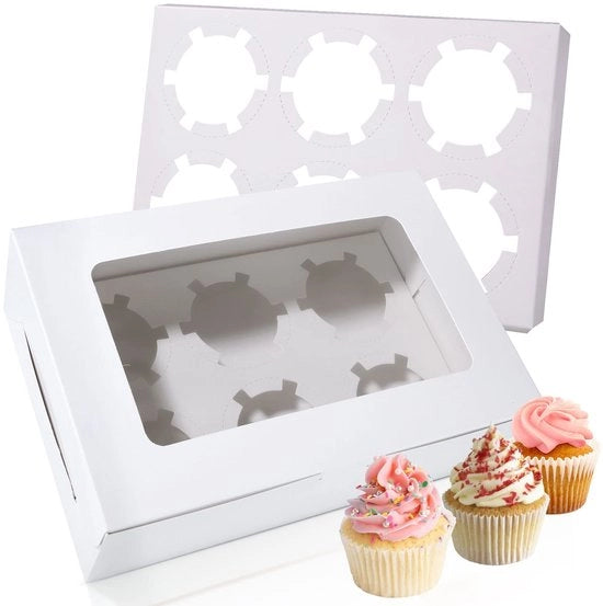 Scatola per Cupcake - Scatola di Trasporto per Muffin - 30 Unità - Bianco - Scatola per Dolci - Per Muffins e Cupcake - 24 x 16 x 7,5 cm