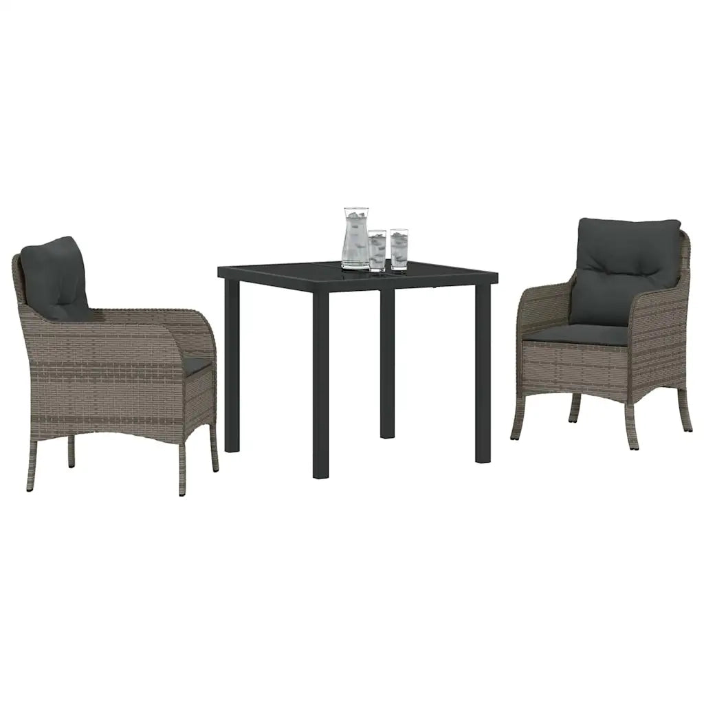 Set da Pranzo per Giardino con cuscino 3 pcs Grigio polyrattan