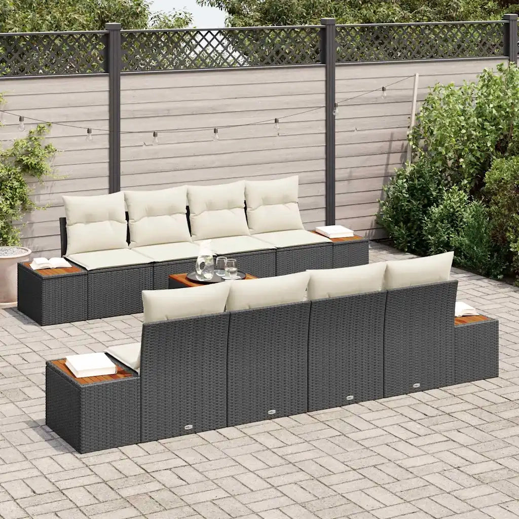 Set Divano da Giardino con cuscino 9 pcs Nero Poly Rattan