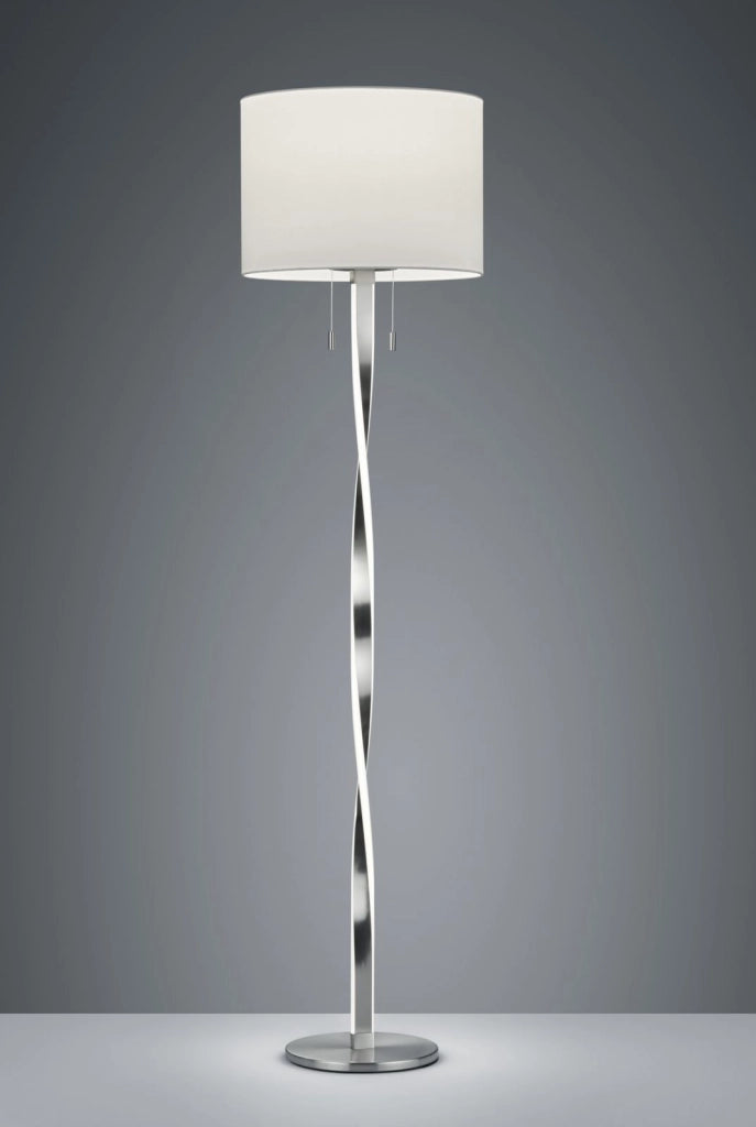 NANDOR PIANTANA CON PARALUME BIANCO E ASTA ELICOIDALE ILLUMINATA LED ACCIAIO SATINATO CON INTERRUTTORI SEPARATI H.162CM attacco e27-led 14W 1400lm, 3000K