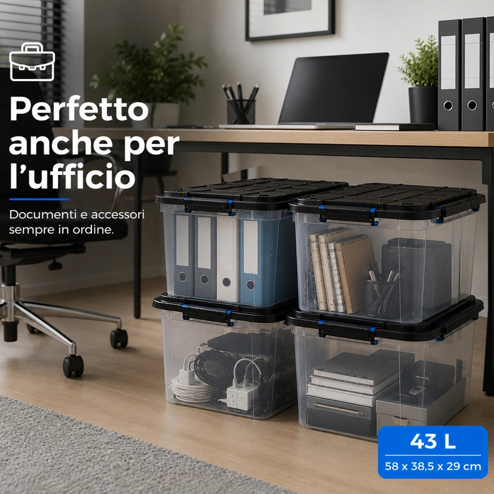 Set 4 Pezzi Contenitori con Coperchio Storage Box Solid Cargo 43L 58x38.5x29 cm