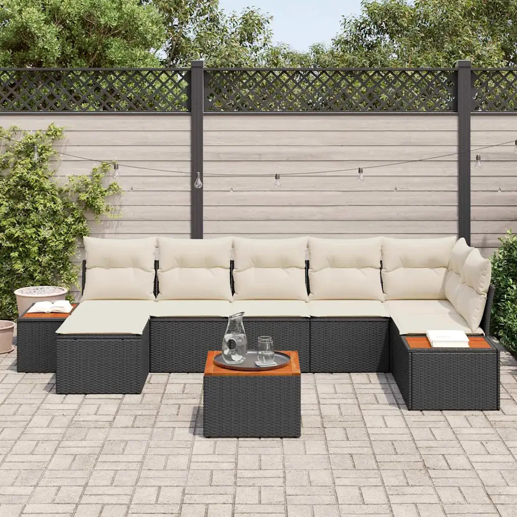 Set Divano da Giardino con cuscino 8 pcs Nero Poly Rattan 3348133
