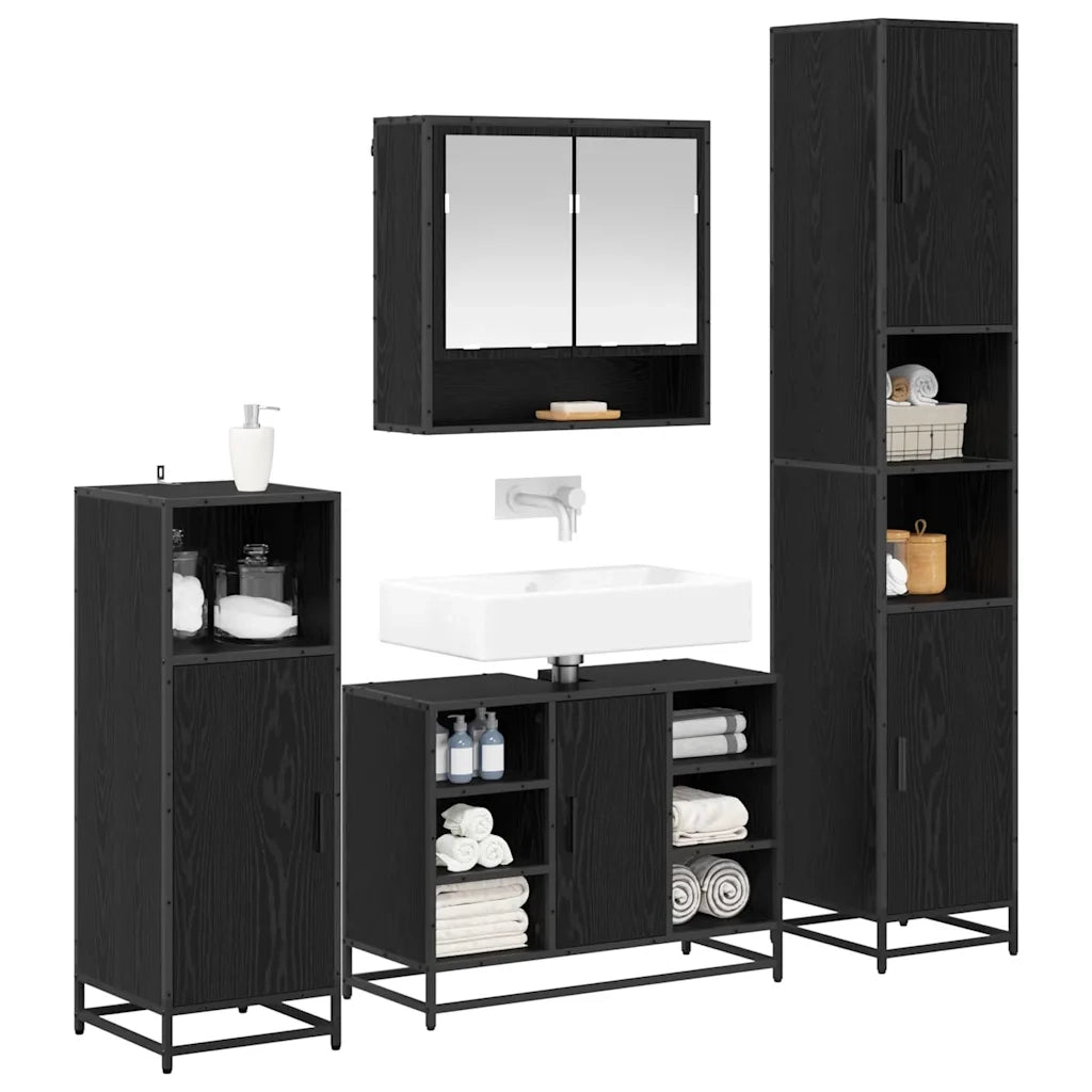 Set di mobili per il bagno 4 pcs Rovere Nero Legno multistrato 3402532