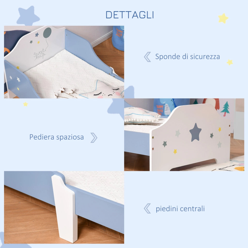 Letto Basso per Bambini di +3 Anni con Sponde Blu e Bianco
