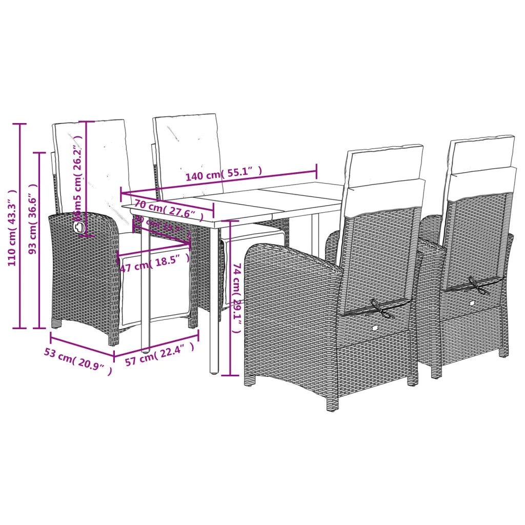 Set da Pranzo da Giardino 5 pz con Cuscini Beige in Polyrattan 3212579