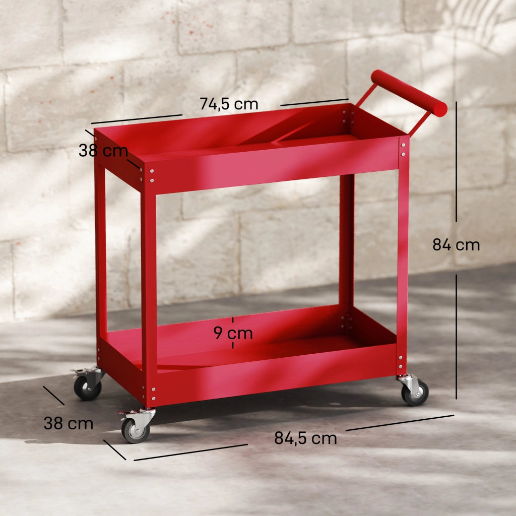 Carrello da lavoro a 2 livelli ¨C zephmum ¨C rosso, 84.5x38x84 cm