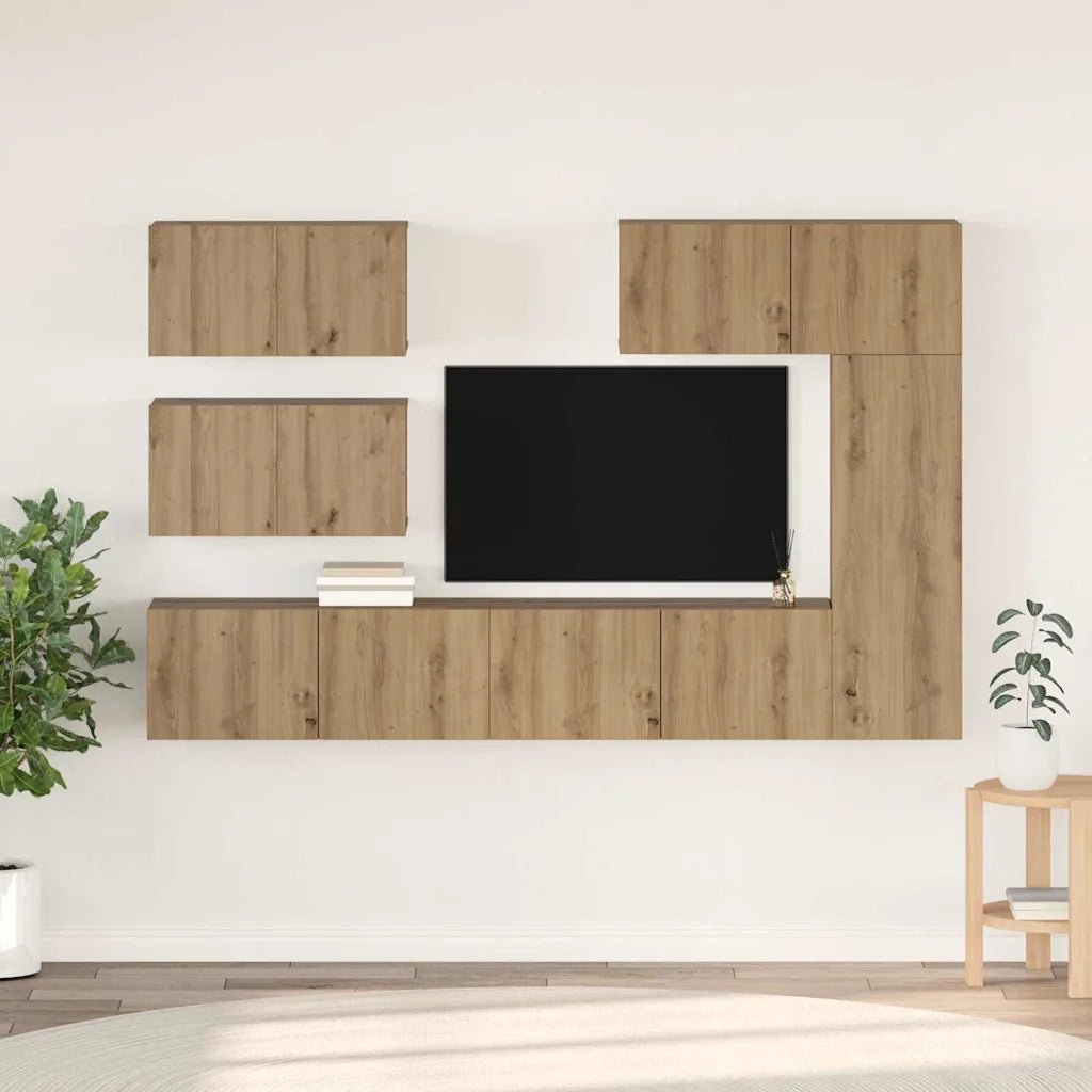 Set mobile TV 6 pz | Armadietto TV | Mobile Porta TV Rovere artigianale Legno multistrato