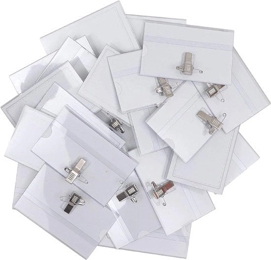 Etichette di identificazione orizzontali - Materiale PVC idrorepellente - 90x56 mm - Clip - ID - Scuole e Aziende - Translucido - 50 Pacchi - Adatto per conferenze, visite.