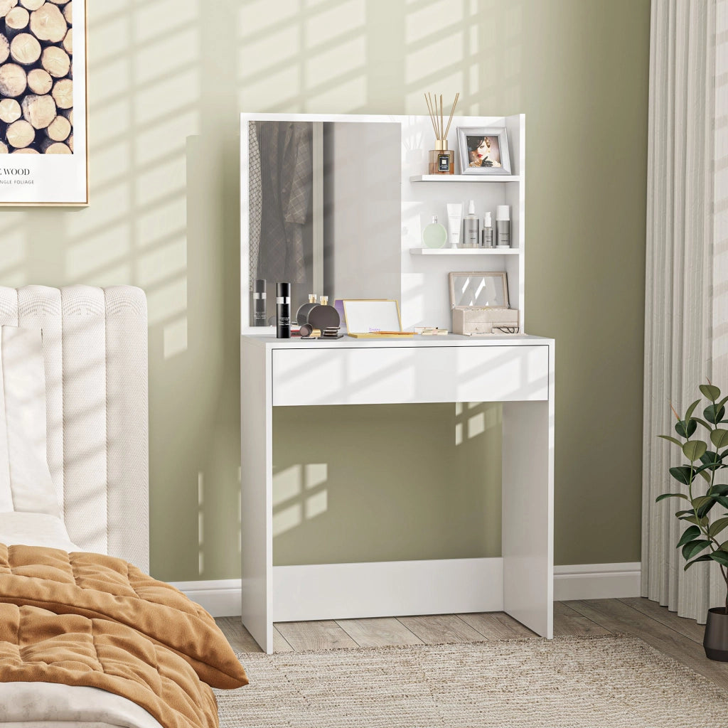 Cassettiera con specchio per trucco e ripiani aperti ¨C Xylo ¨C Bianco