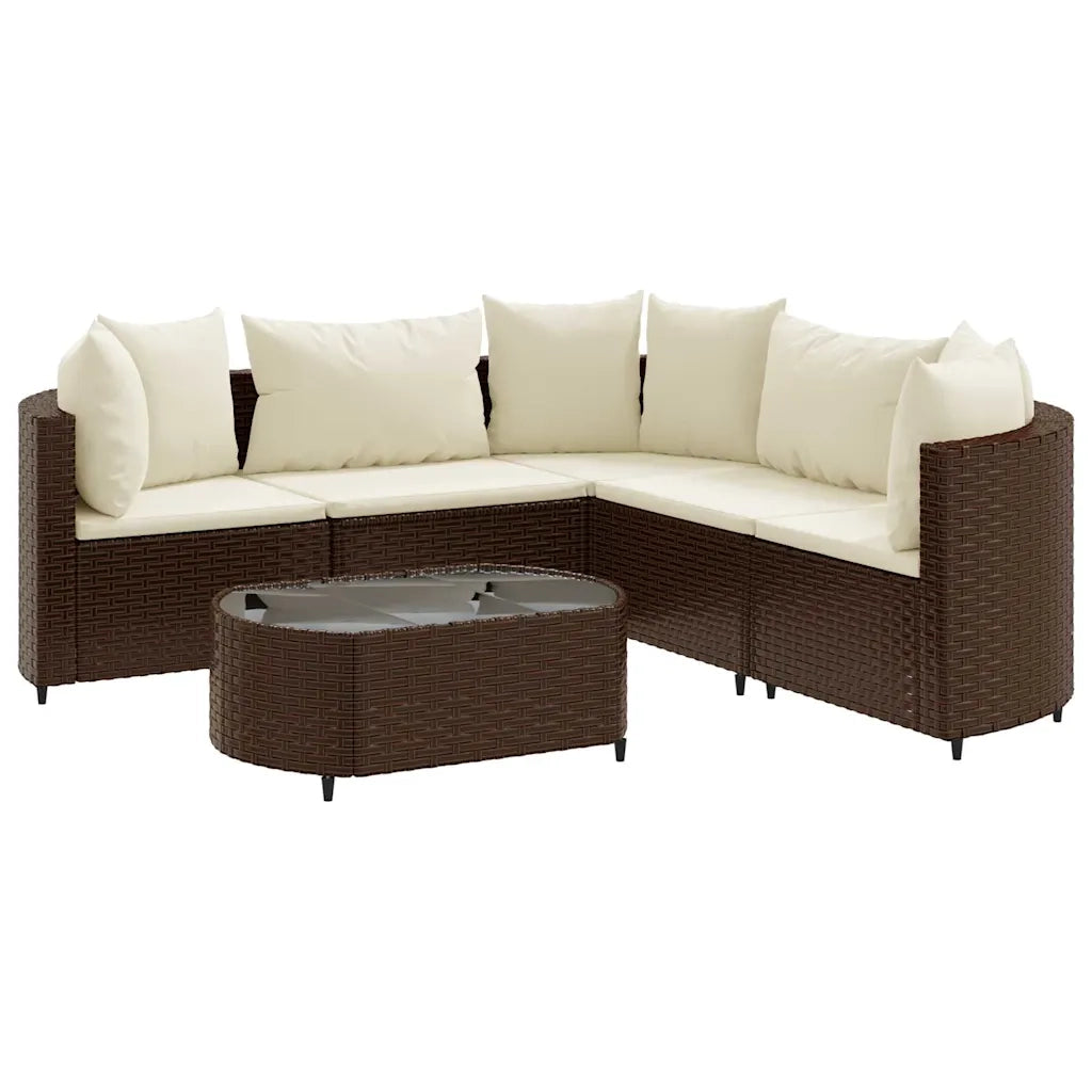Set Divano da Giardino 6 pz con Cuscini Marrone in Polyrattan