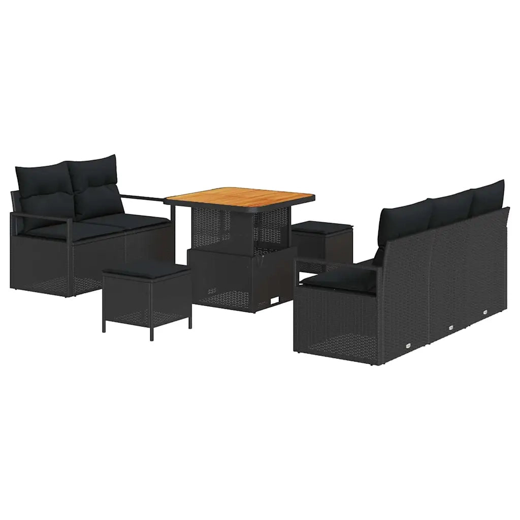 Set Divano da Giardino con cuscino con archiviazione 8 pcs Nero 3364414