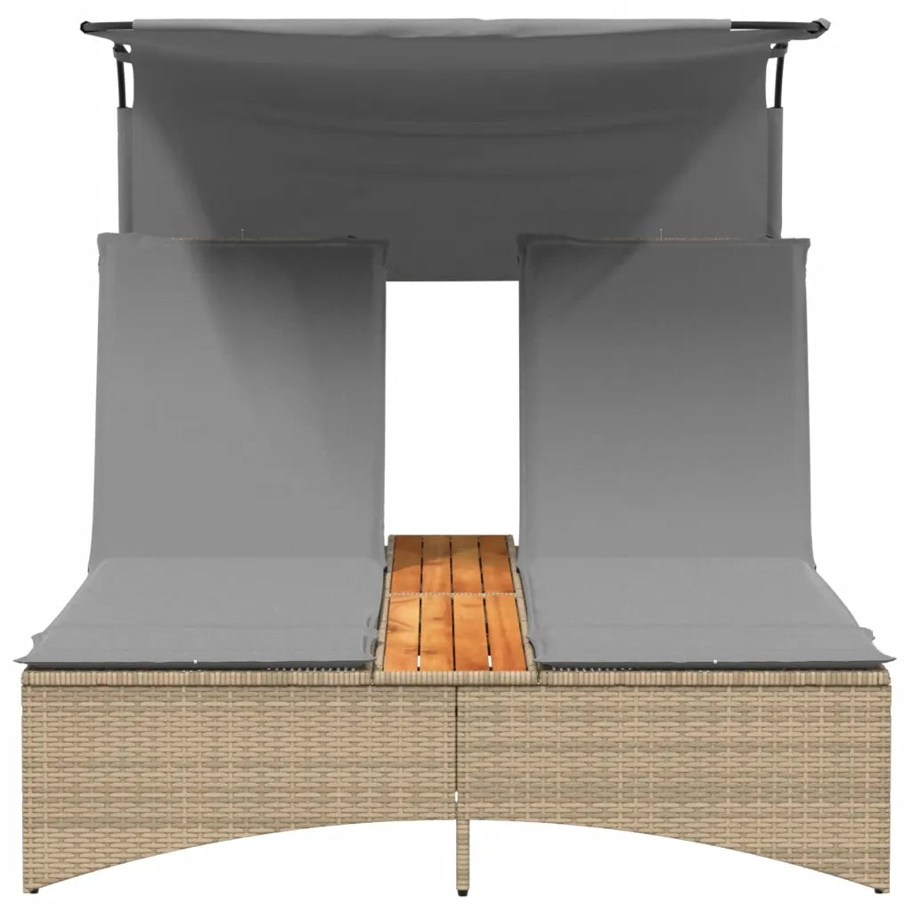 Lettino Doppio con Baldacchino e Cuscini Beige Misto Polyrattan 365623